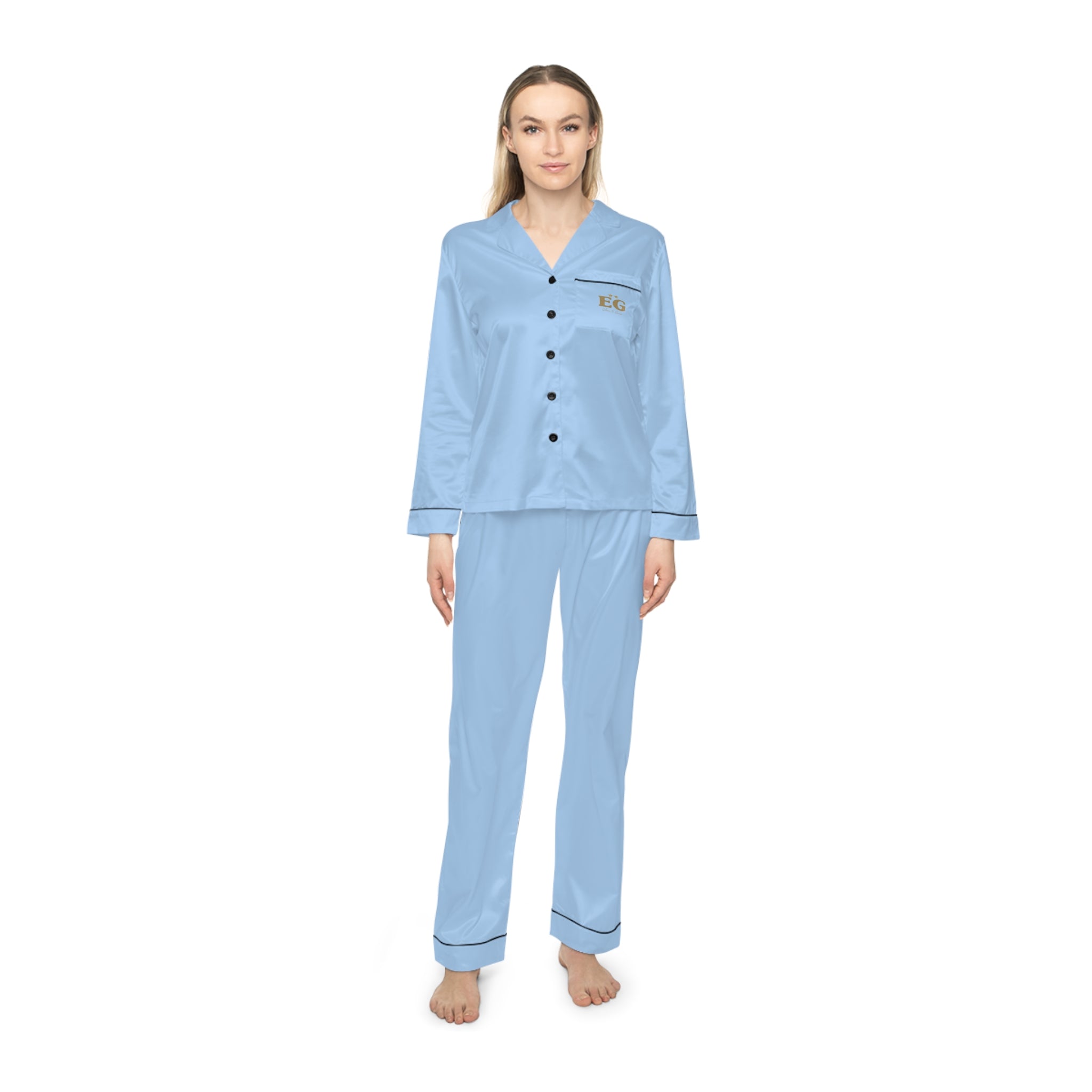 Hellblaues Satin-Pyjama-Set – Luxuriöse Nachtwäsche für Damen