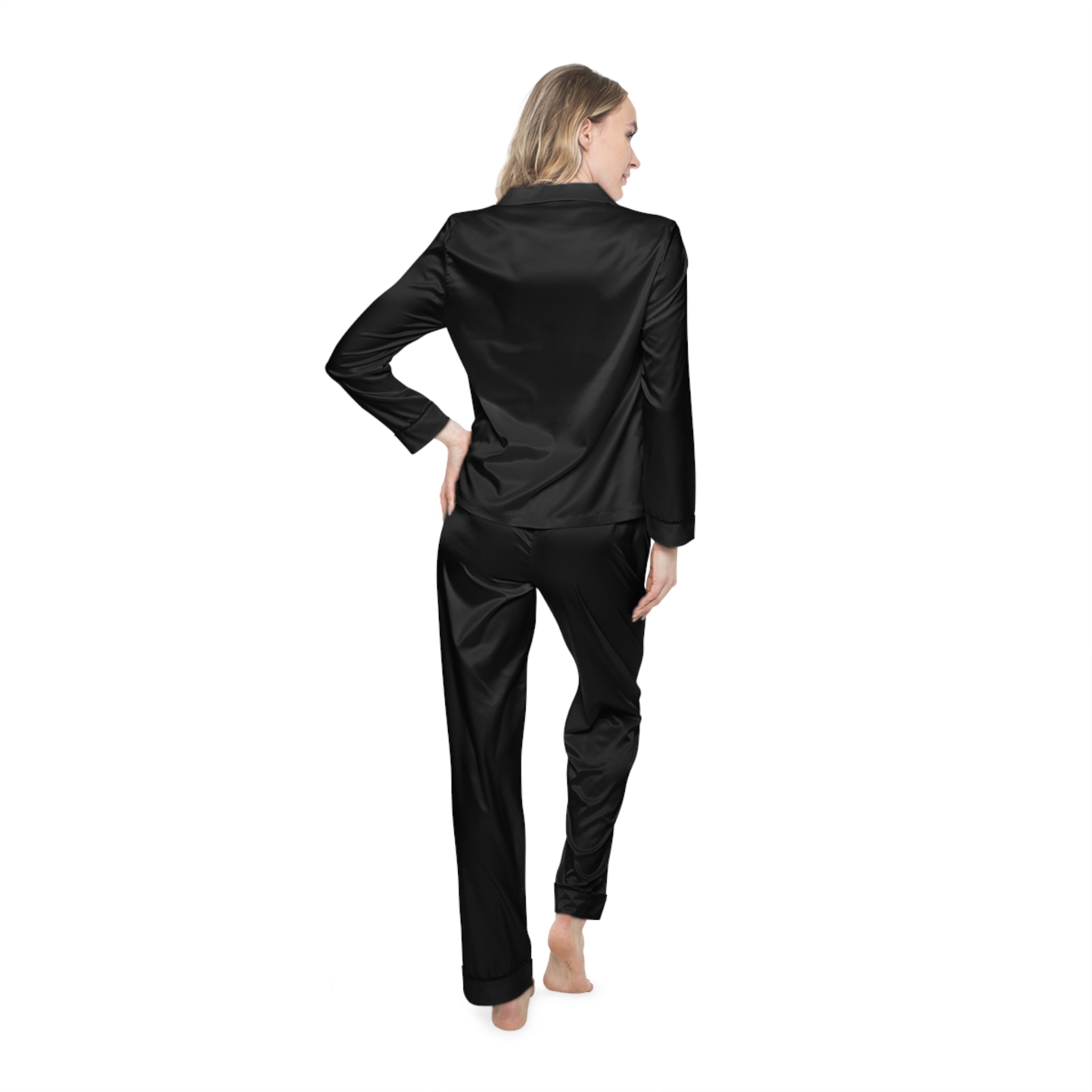 Schwarzes Satin-Pyjama-Set für Damen – Luxuriöse Nachtwäsche