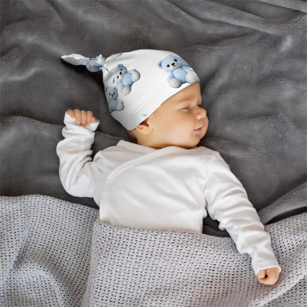 Kleiner blauer Bär Baby Mütze mit Knoten
