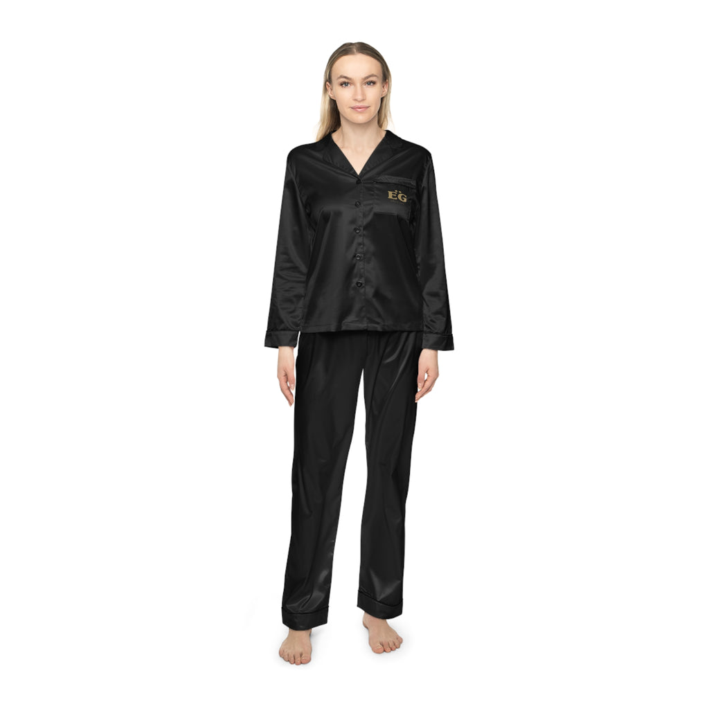 Schwarzes Satin-Pyjama-Set für Damen – Luxuriöse Nachtwäsche