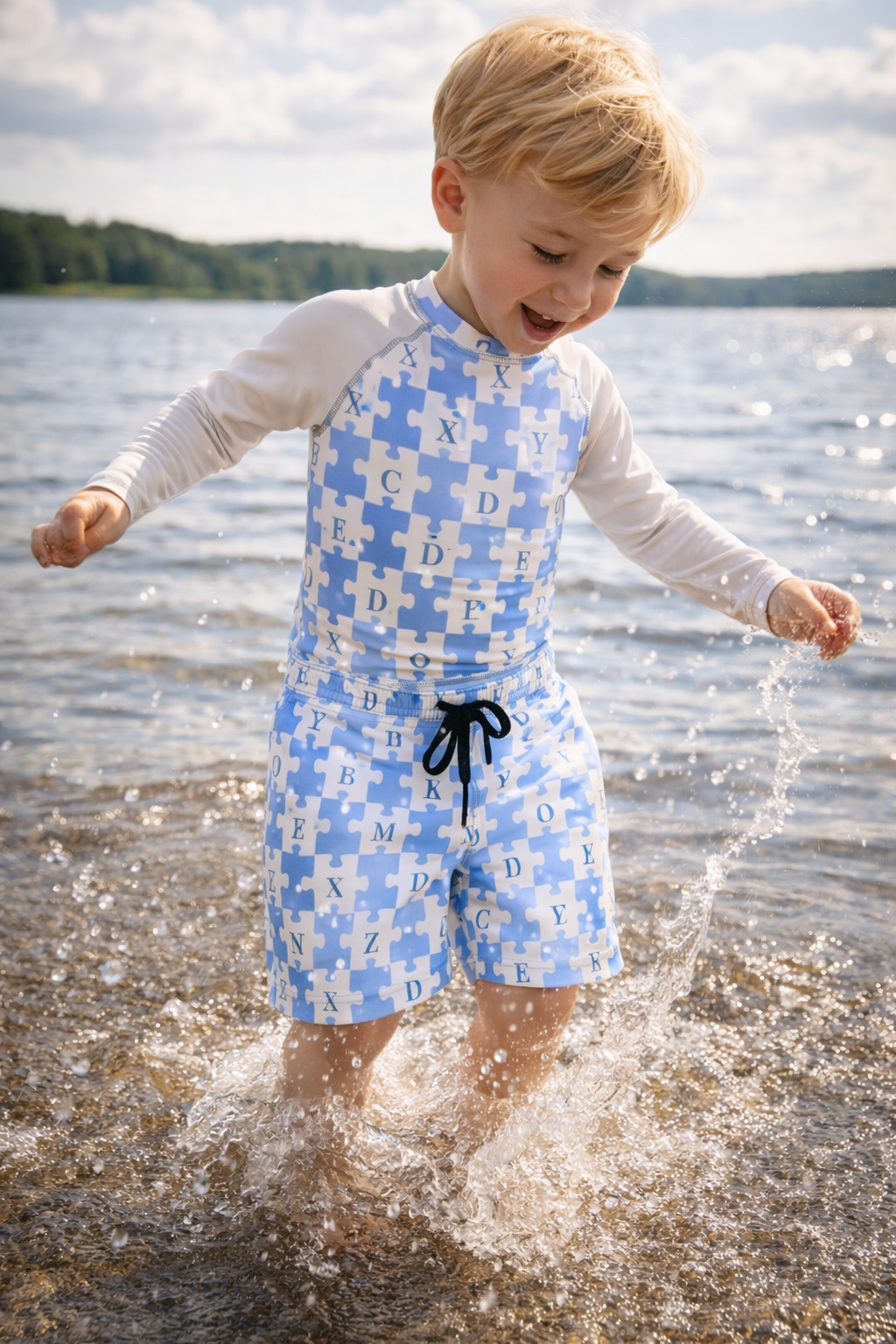cute and puzzled boys Beach Shorts