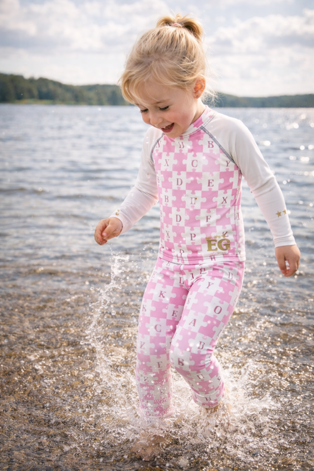 Cute and puzzled pink Kid's Leggings