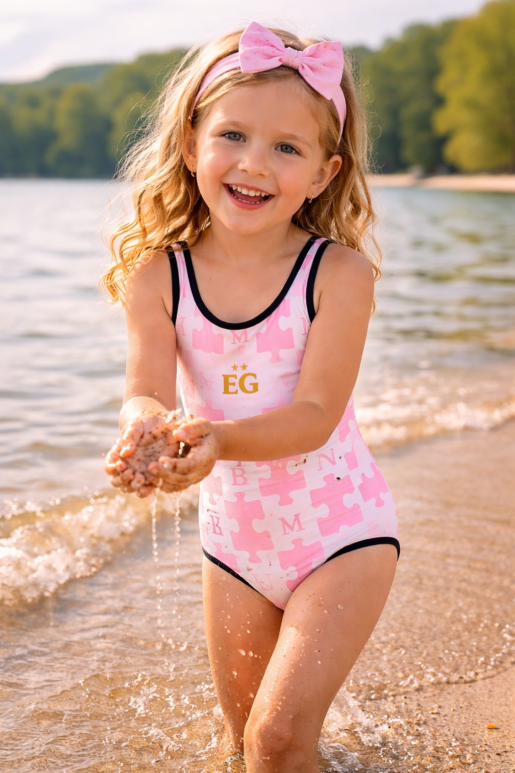 Cute and puzzled Toddler Swimsuit pink